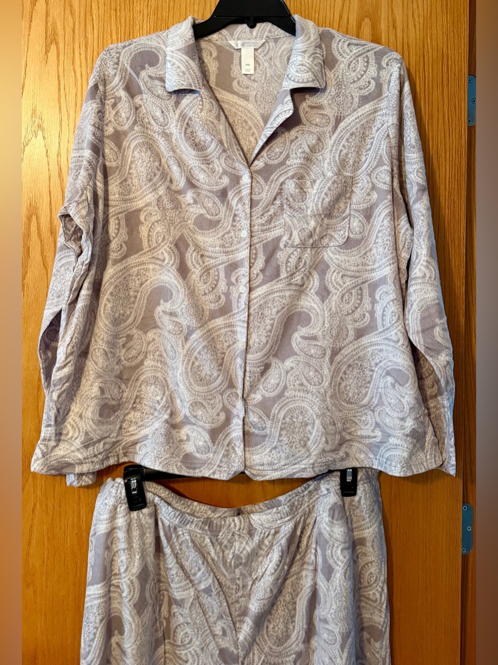 Womens XXL 2XL fleece pant pajama set 2 piece NWT $44 gray Pocket Button Adonna